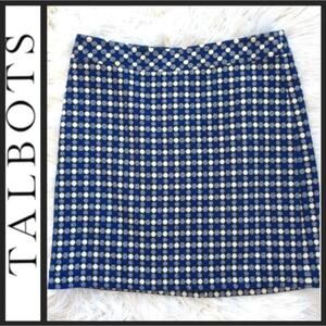 Talbots sz 16 Pencil Skirt Blue Geometric Classy Career Plus Work Wool Blend